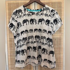 Rafaella Beige & Black Short Sleeve Elephant Top, Petite XL, NWOT